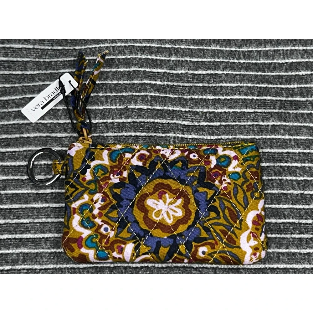 Vera Bradley Zip ID Case Quilted Cotton Wallet Keychain